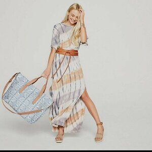 Ikat Blue Weekender Bag with handles and long strap NWOT